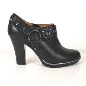 Sofft Black Leather Silver Chain Grommet Bootie